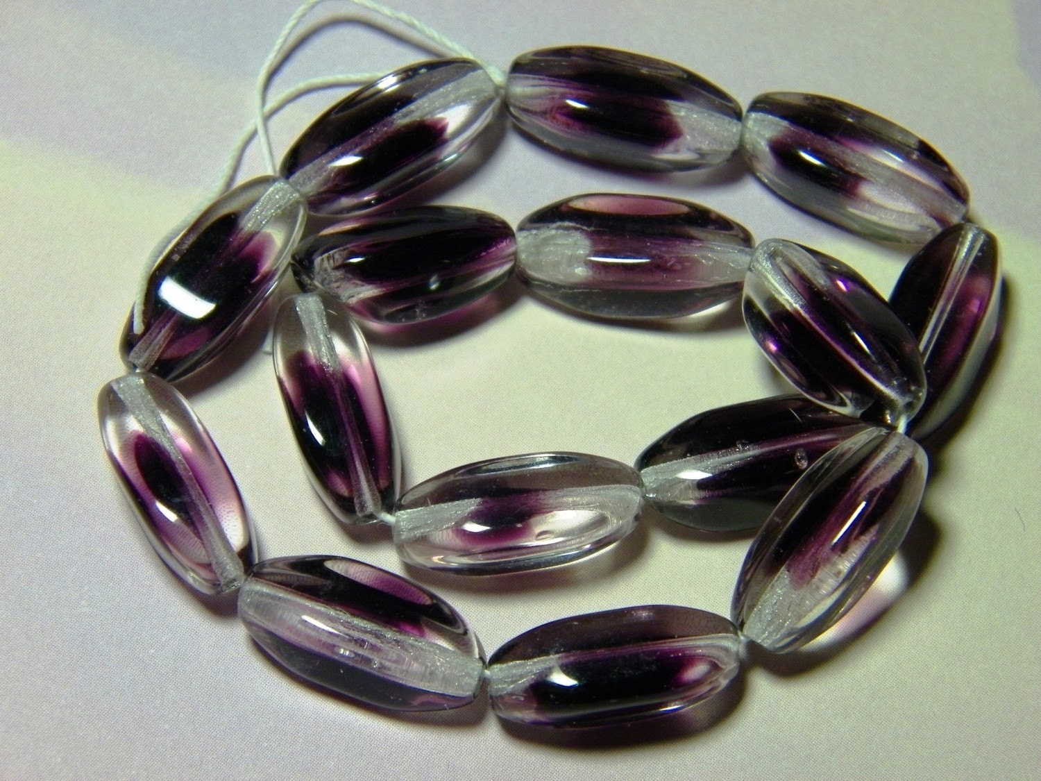 Vintage Czech Crystal with Purple Centers 4-sided Oval Glass Beads (15)