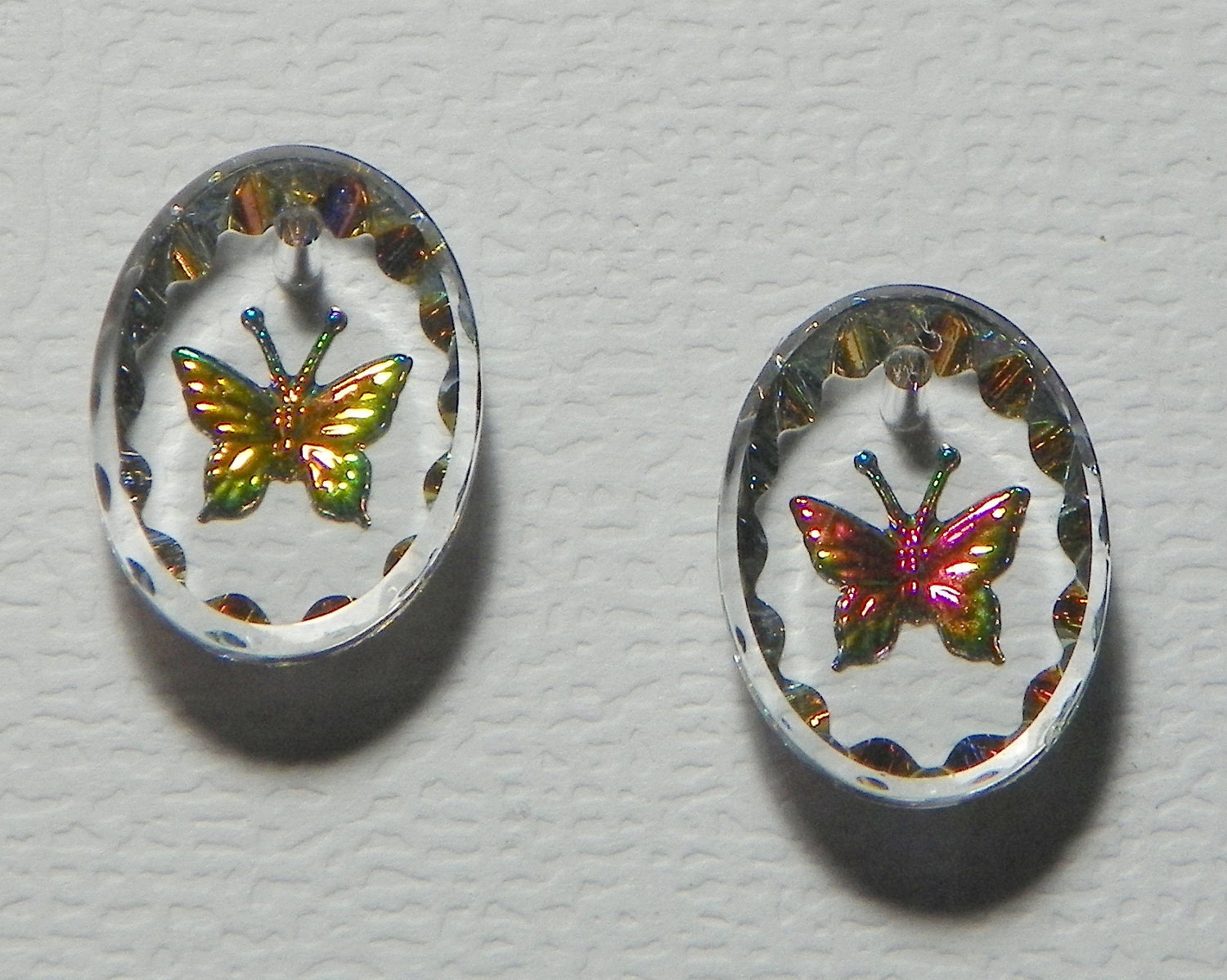 Vintage Intaglio West German Clear Crystal Carved Butterfly Pendant (2)