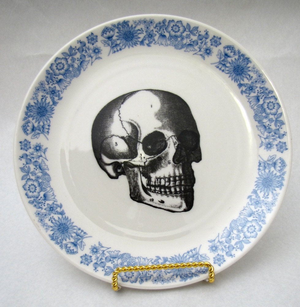 Vintage Blue Skull Plate vintage wall plate home decor altered vintage Royal Blue