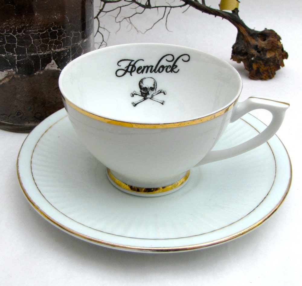 Gothic Poison tea cup and saucer Vintage altered plate Chase and Scout Hemlock