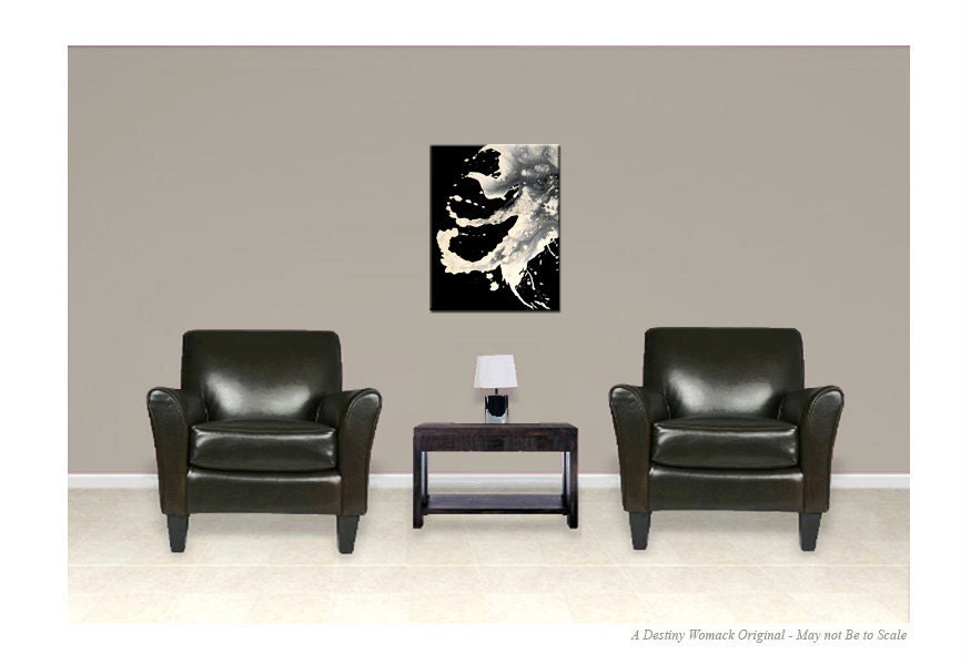 Abstract Painting 18x24 Original Black & Ivory Contemporary Canvas Art by Destiny Womack - dWo - Distant Memories