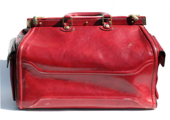 Italian leather candy apple red weekend travel bag