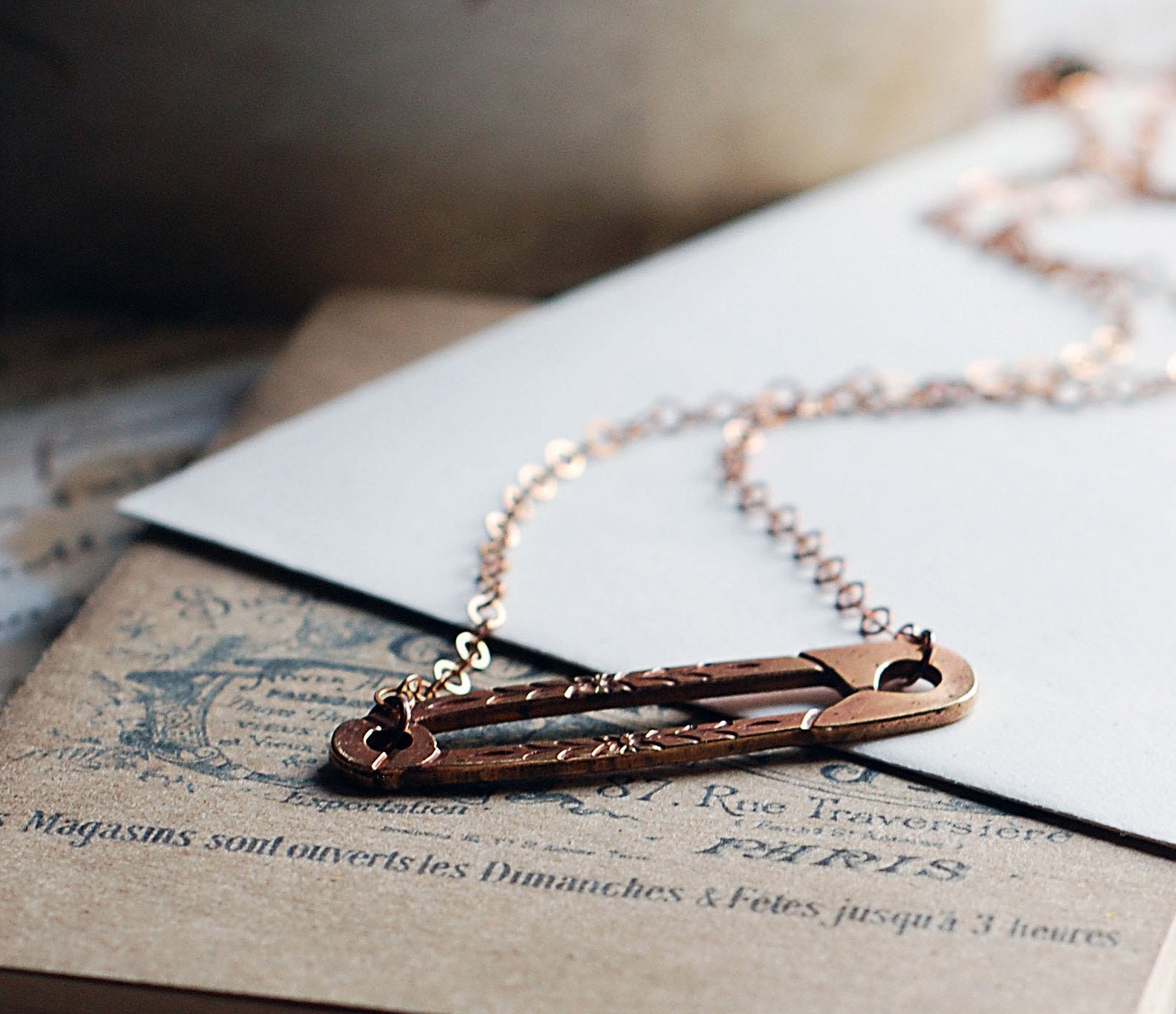 Vintage Brass Safety Pin Pendant