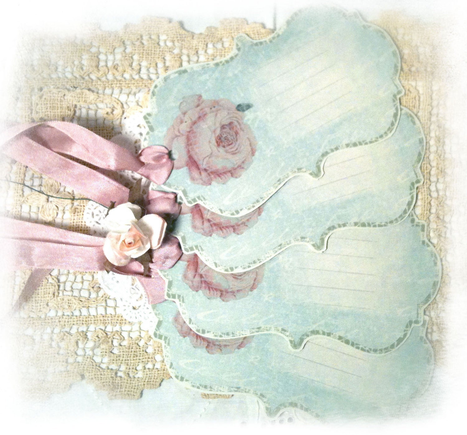 Green Rose Tags Pink Rose Gift Tags Green Shabby Pink Tag