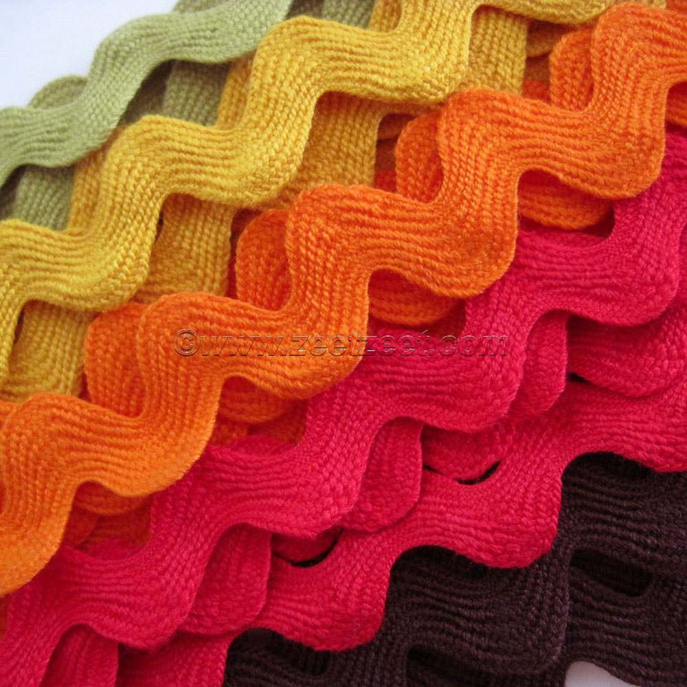 10 Yds 5/8-inch RIC RAC Trim - Pernilla's Journey - Tina Givens - 2 Yds Each Brown, Red, Orange, Sunflower Yellow, Chartreuse