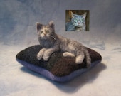 DEPOSIT for a CUSTOM pet portrait from photos for a Needle-Felted Miniature Cat on a Pincushion Pillow Sculpture (51513d)