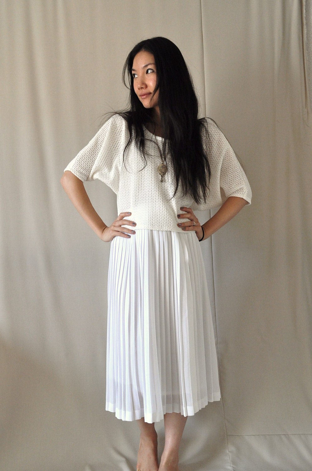 BLACK FRIDAY SALE Cream Color Bat Sleeve Knit Top