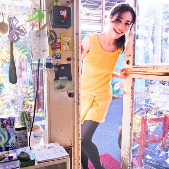 60's Inspired Drop Waist Mustard Yellow Mini Dress