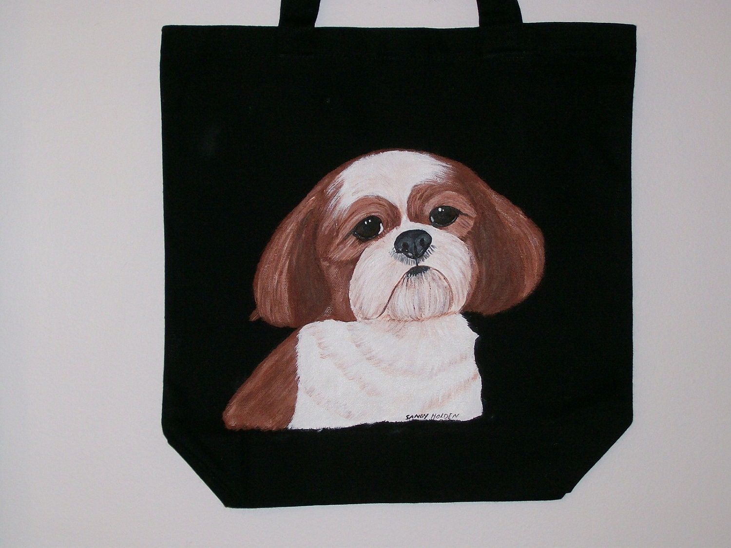 Reuseable canvas tote with a Brown and whiite Shih Tzu