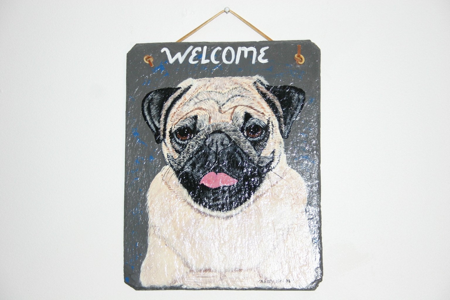Fawn Pug Welcome Slate