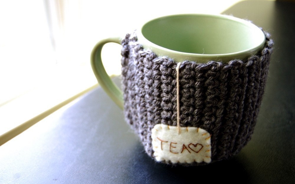 Tea Coffee Mug Cozy - Custom Wording - Grey Cosy