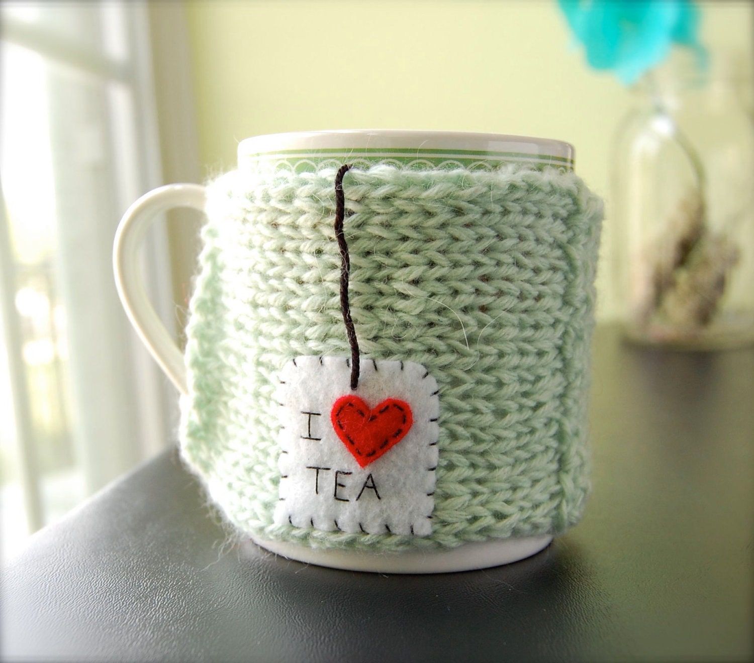 Personalized Tea Mug Cozy - Mint Green Custom Coffee Cosy