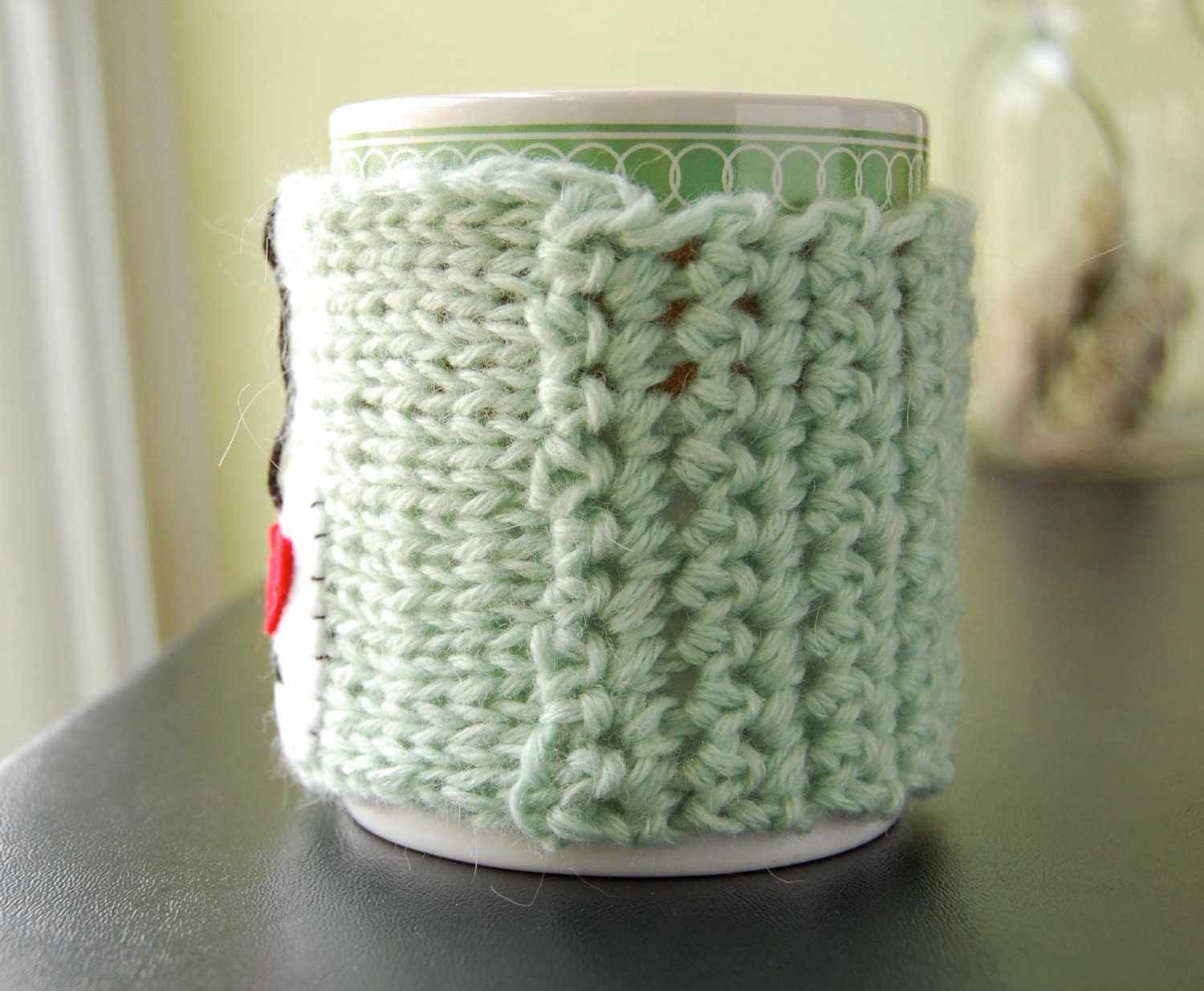 Personalized Tea Mug Cozy - Mint Green Custom Coffee Cosy