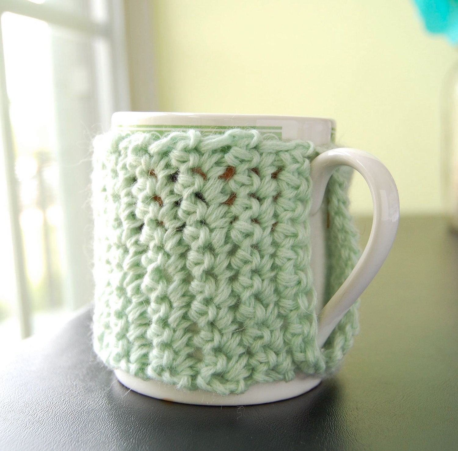 Personalized Tea Mug Cozy - Mint Green Custom Coffee Cosy