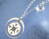 Compass Necklace with Quartz Briolette in Sterling Silver, North Star, Traveler, Journey Necklace, Graduation Gift