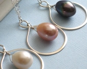 Set of 3 Bridesmaid Gifts, Infinity Loop & Pearl Necklaces, Freshwater Pearls, Sterling silver, Custom Bridesmaids Gift, Eternity charm