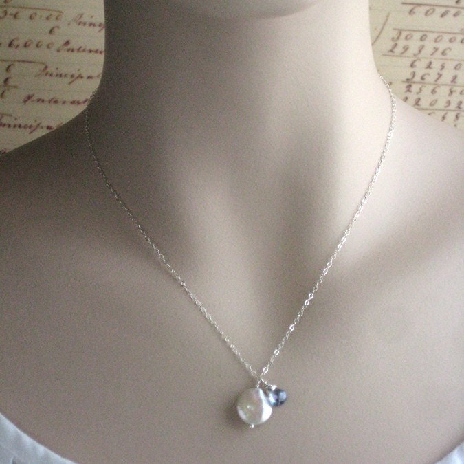 Bridesmaids Gift Set, 3 Coin Pearl Drop & Gemstone Necklaces, Sterling Silver,Pearl, Personalized Jewelry, Custom Color, wedding party