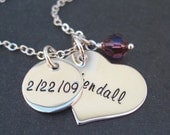 Hand Stamped Necklace - Personalized Mommy jewelry - Heart and Disc