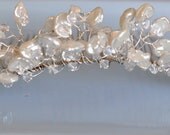 Bridal Headpiece/Comb/Tiara with Freshwater Pearls, Crystals, Sterling Silver