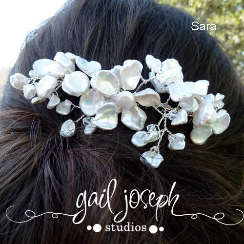 Elegant Freshwater Pearl, Floral Headpiece