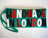 SALE SALE SALE Megaclutch in Jade Suede with multicoloured applique Handmade In London