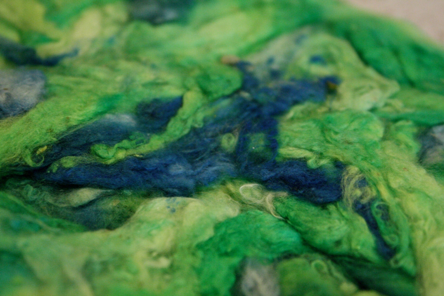 Silk Noil Fiber Handdyed in Leapin' Lillypads, 1 oz / 28 grams