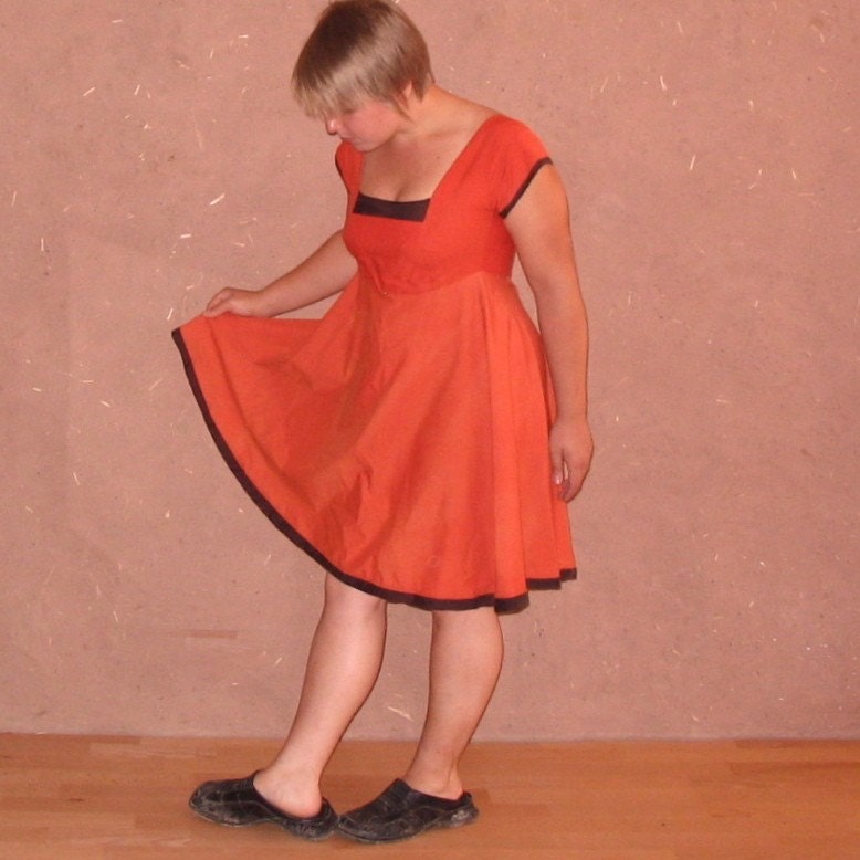 Dress -- Square neck orange cotton