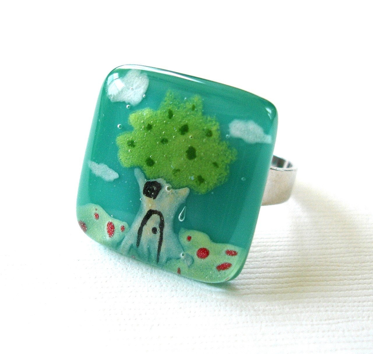 The Treehouse Fused Glass Adjustable Ring