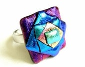 Shimmery Geometric Stack Fused Glass Ring