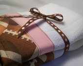 Girl Burp Cloths Brown Football Fabric with Pink Trim Set of Two Made To Order Personalized