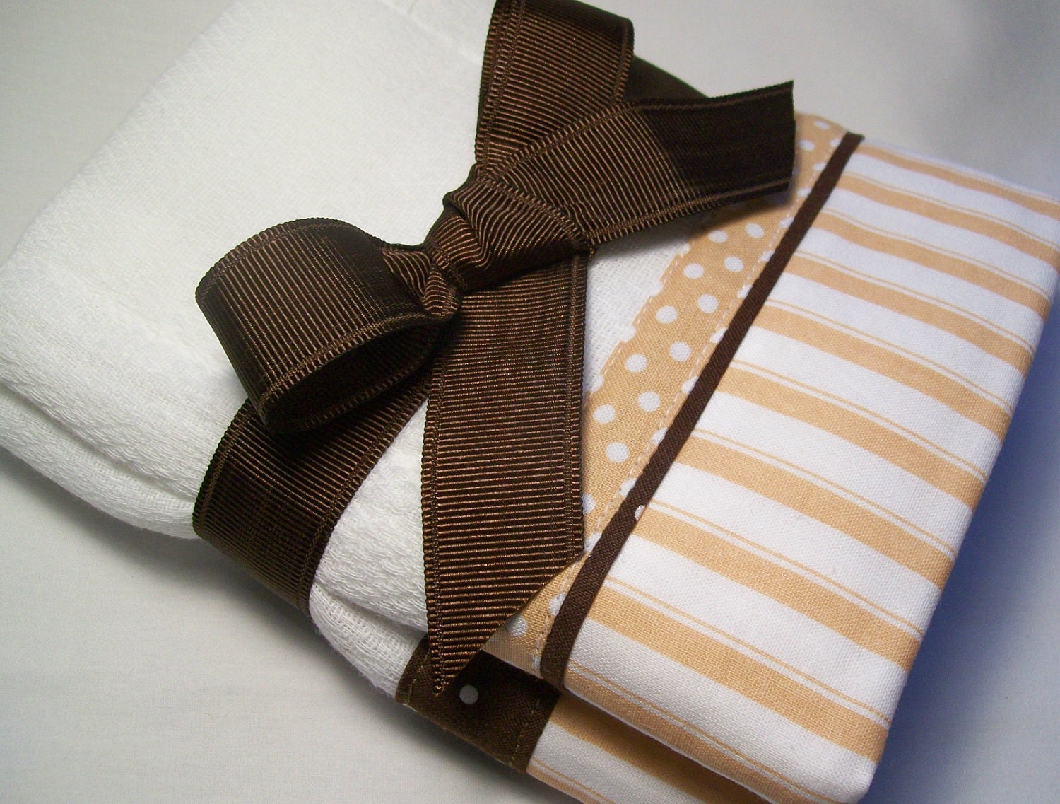 Burp Cloths Boys or Girls Tan with Brown Trim Made To Order Set of Two Personalized