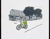 Revelation 6 7-8, The Four Portlanders of the Apocalypse, Death Green Rider woodblock print