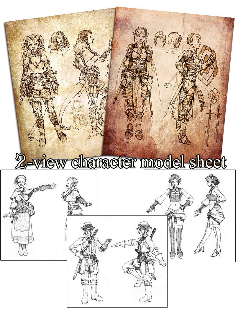 2 View Character Model Sheet - Fantasy / Sci-Fi / Steampunk RPG Commission