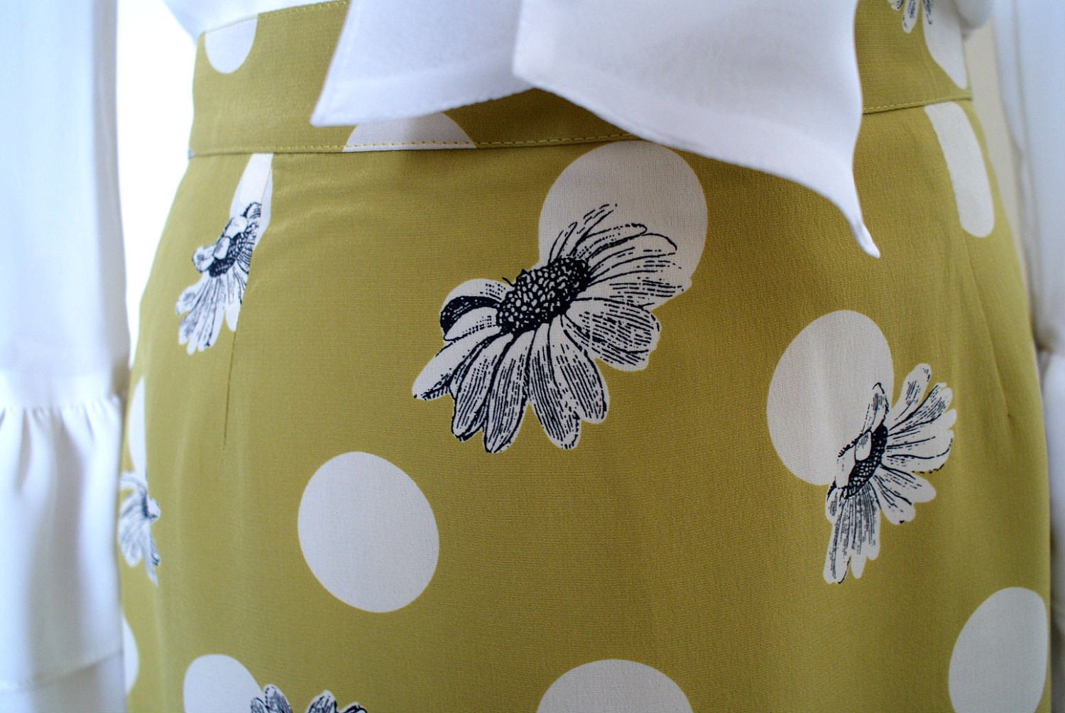 Limeade Spring Pencil Skirt with Flower and Polka Dot Print