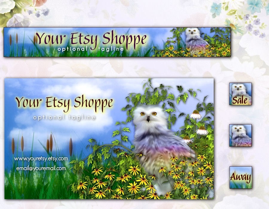 Spring Owl Premade MINI Graphics Set Banner, Business Card, 3 Avatars
