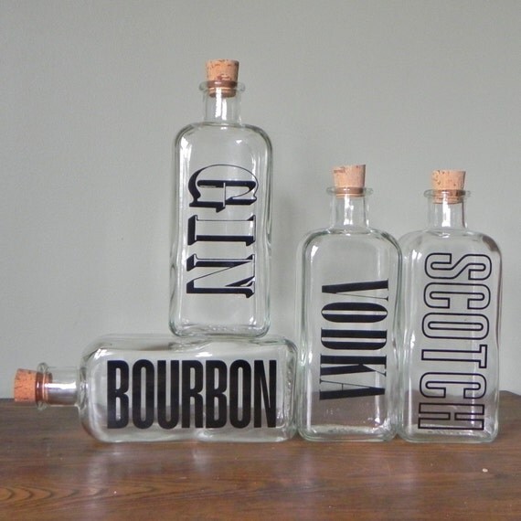 Vintage bar set bottles with graphics - mad men era - with original box - NOS