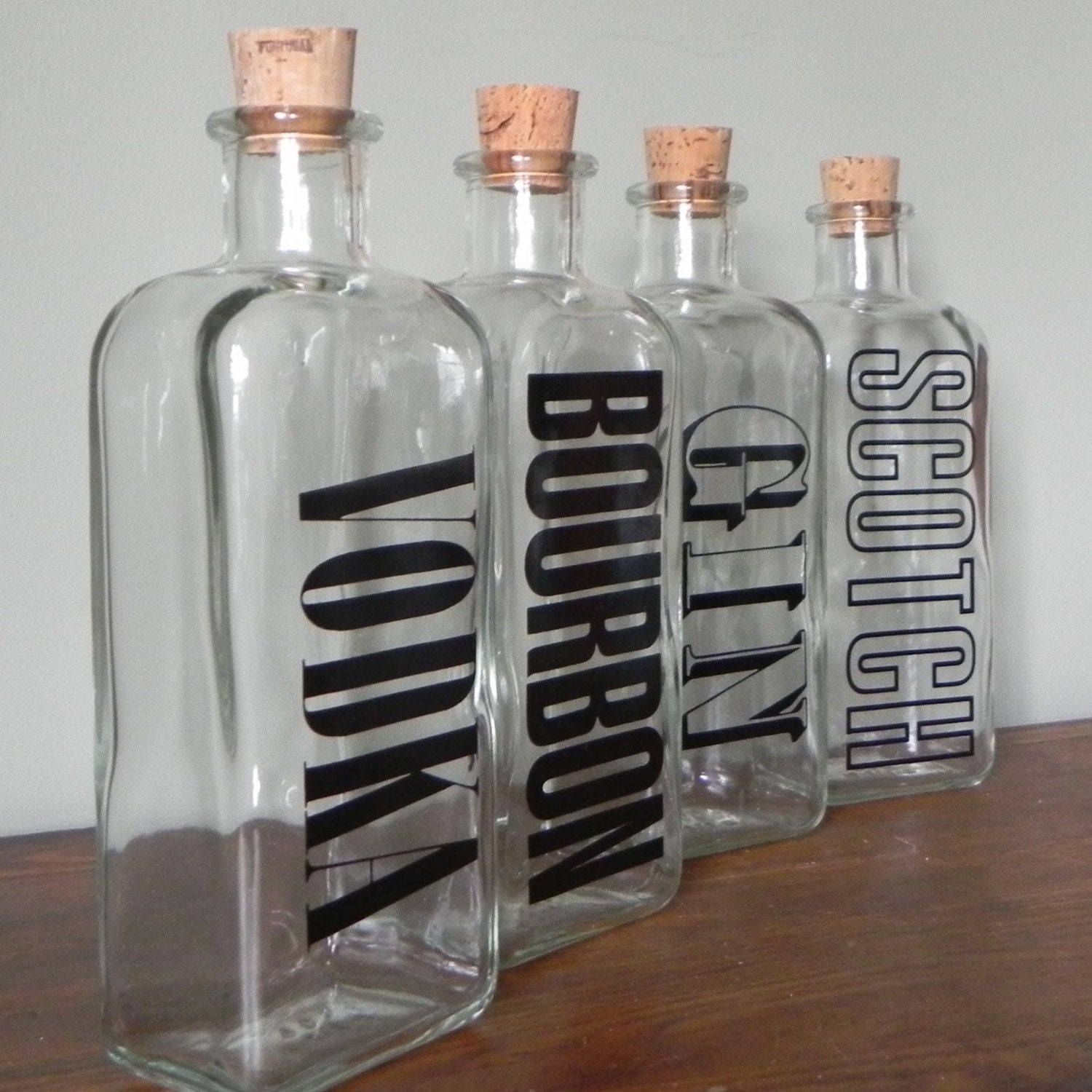 Vintage bar set bottles with graphics - mad men era - with original box - NOS