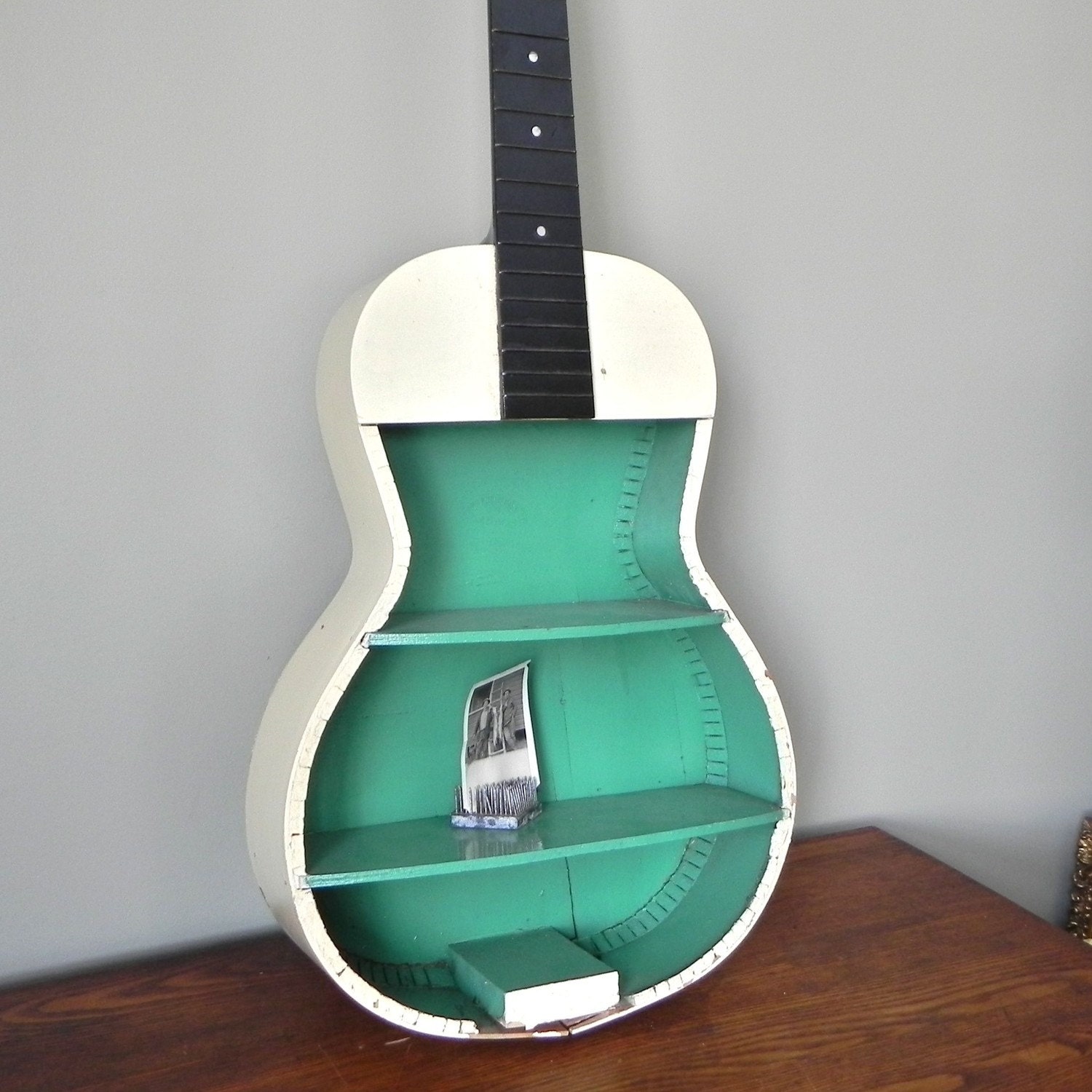 RESERVED FOR AndreaRawr  Vintage guitar shelf painted green, white and black