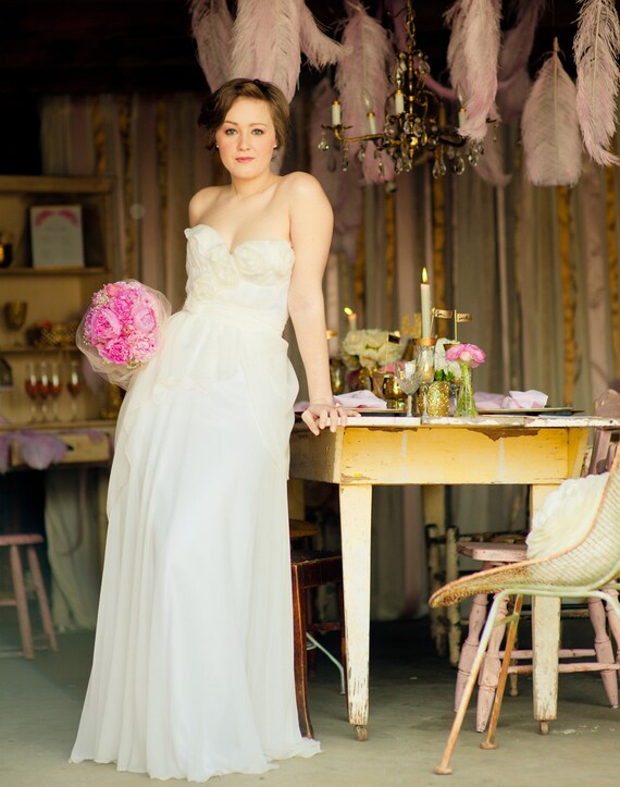 Romantic Silk Wedding Gown - Pocket Full of Posey - Made To Order Floral Wedding Dress