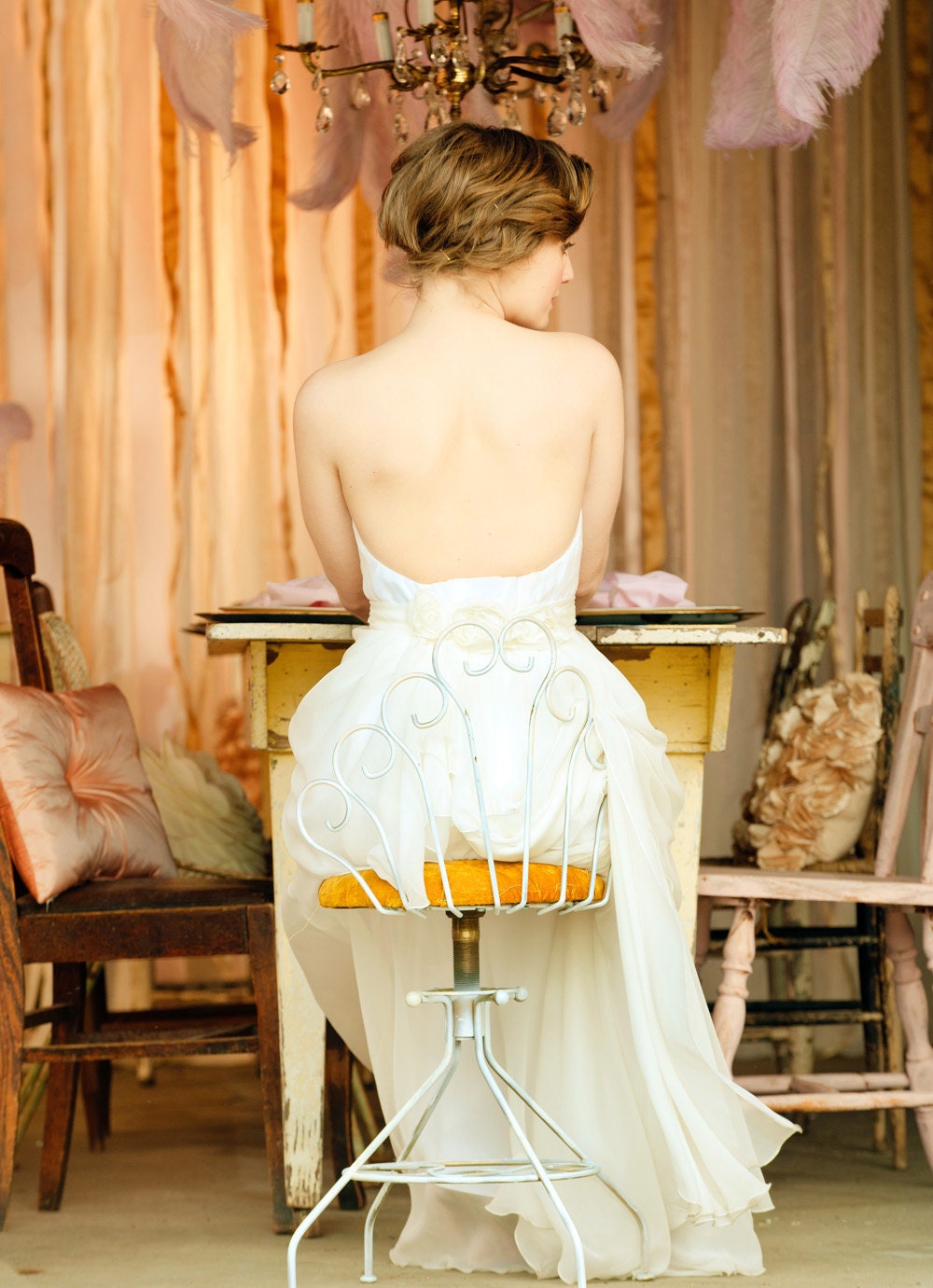 Romantic Silk Wedding Gown - Pocket Full of Posey - Made To Order Floral Wedding Dress