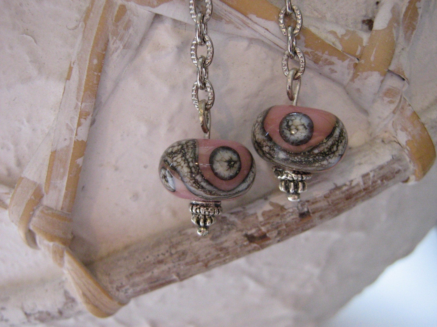 Silver and Pink Paisley Dangling Earrings