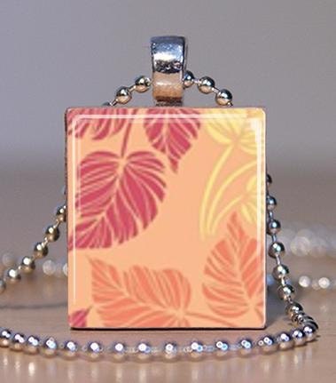 Scrabble Pendant - PEACH LEAVES
