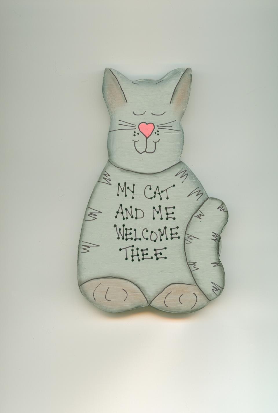 Large Gray Cat Cutout - Free Standing - Wood, Handpainted