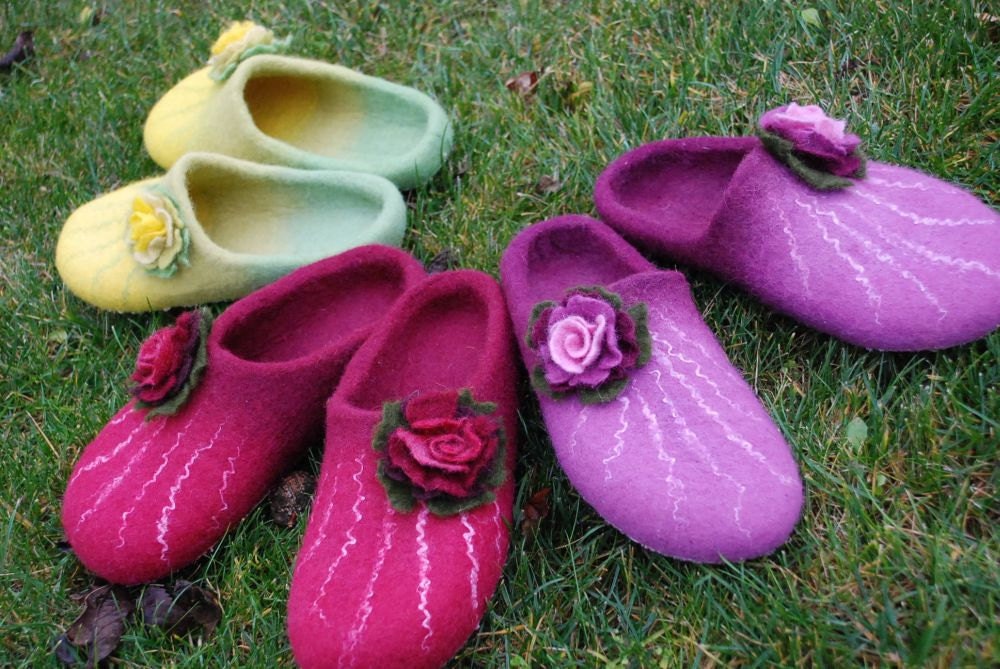 For me, my mom and my sister- 3 pairs of handfelted wool slippers HANDMADE TO ORDER