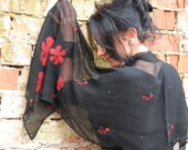 Reserved for Terra- Shawl  made of Silk and wool with orange flowers, nunofelted
