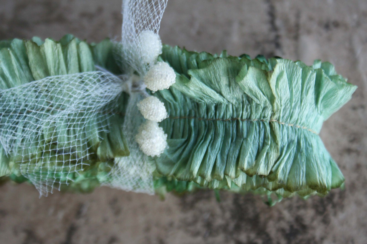 Mint Green Pastel Hand Dyed Crepe Paper Ruffle Trim