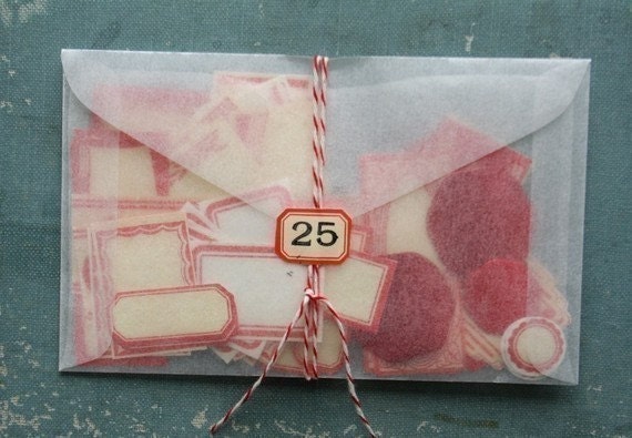 Reserved for Sari in Finland....58 red bordered valentine labels and dennison seals