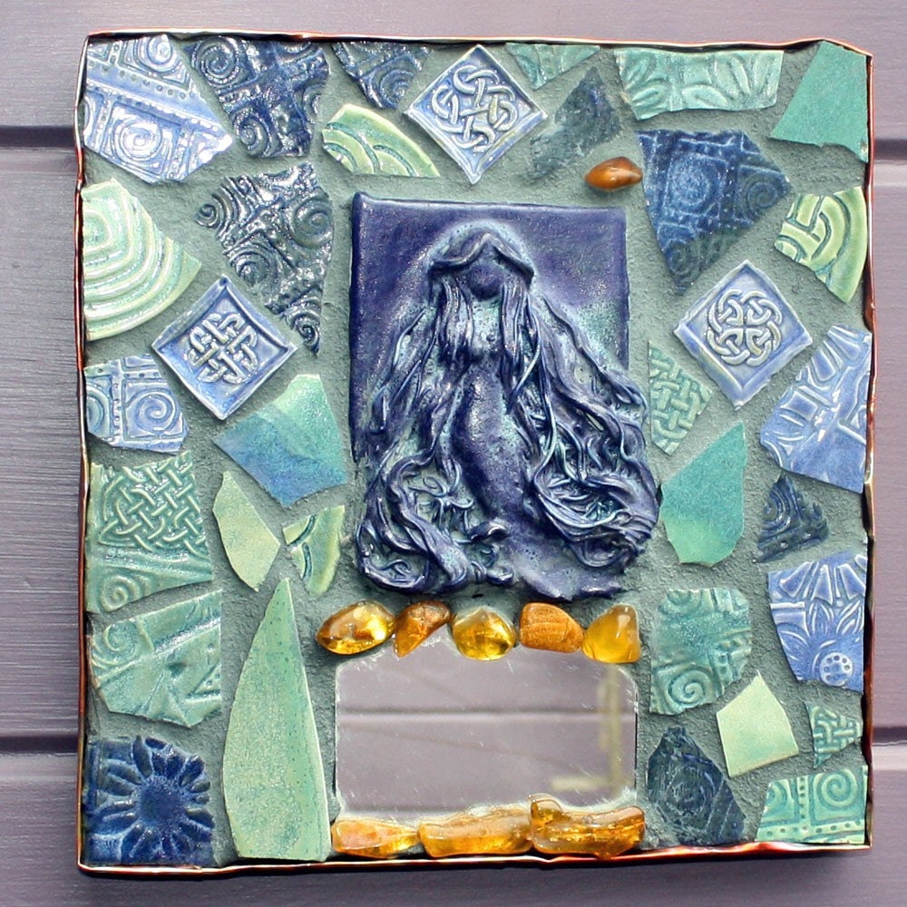 Mermaid Mosaic Amber Celtic Knot Mirror