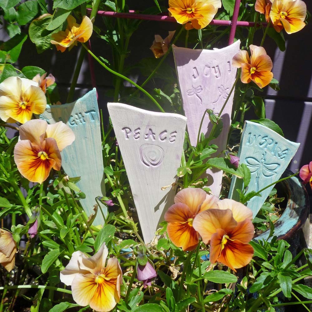 Dragonfly Peace, Light, Joy, Inspire Garden Pot Stakes