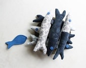 Six little sardines. Fabric fishes. Home decoration